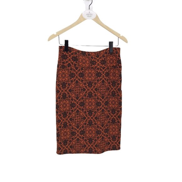 Lula Roe M Skirt Cassie Midi Pencil Orange Blue Floral Fall Witchycore Stretchy - Picture 1 of 7